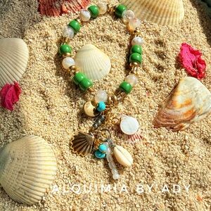 Ocean Blue and Gold Charms Bracelet + WHITE AGATE + TURQUOISE